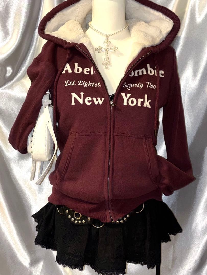 Abercrombie&Fitchレア ファーパーカーzip y2k グランジ