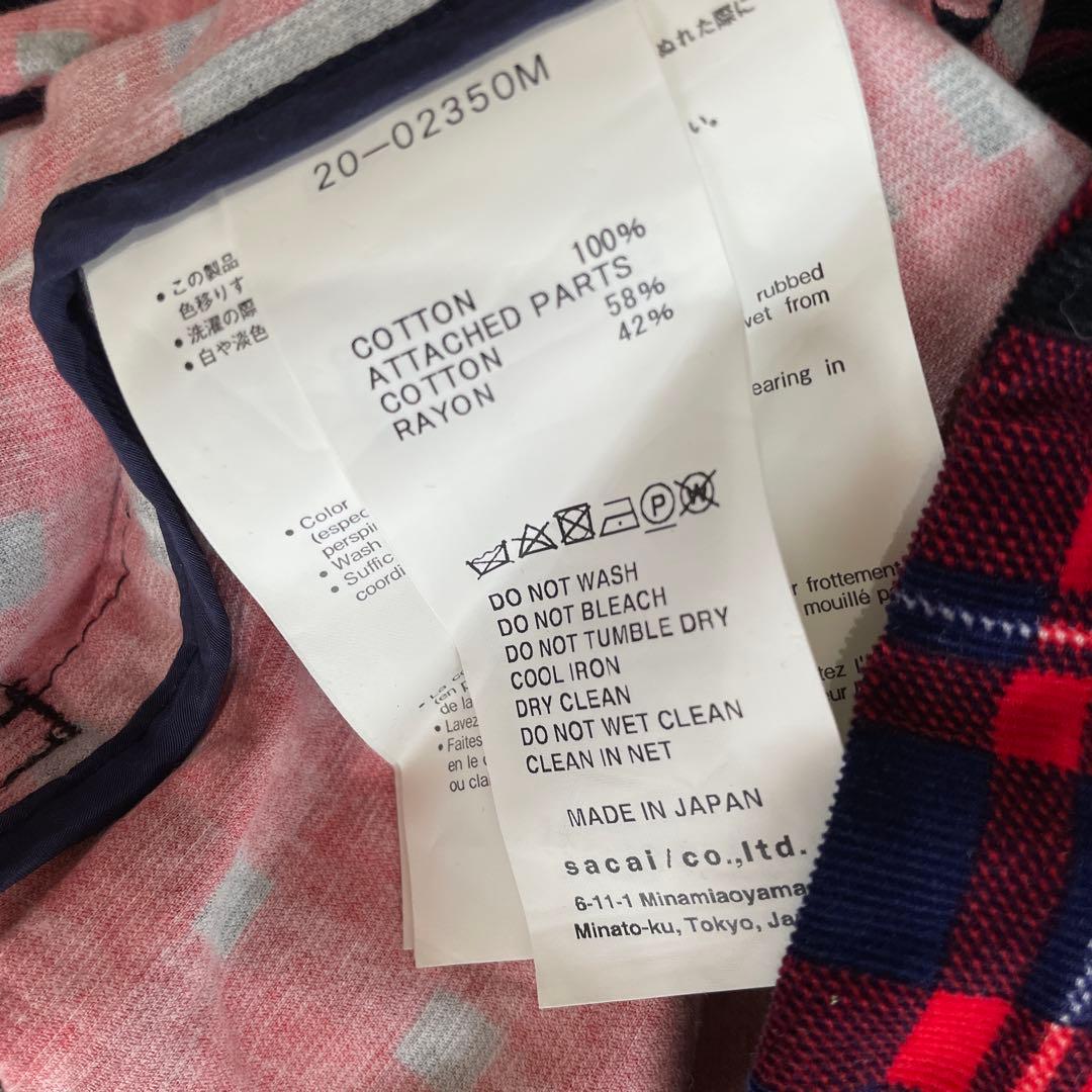 日本製【sacai】チェック柄ワークジャケット　ポーチ付き　2