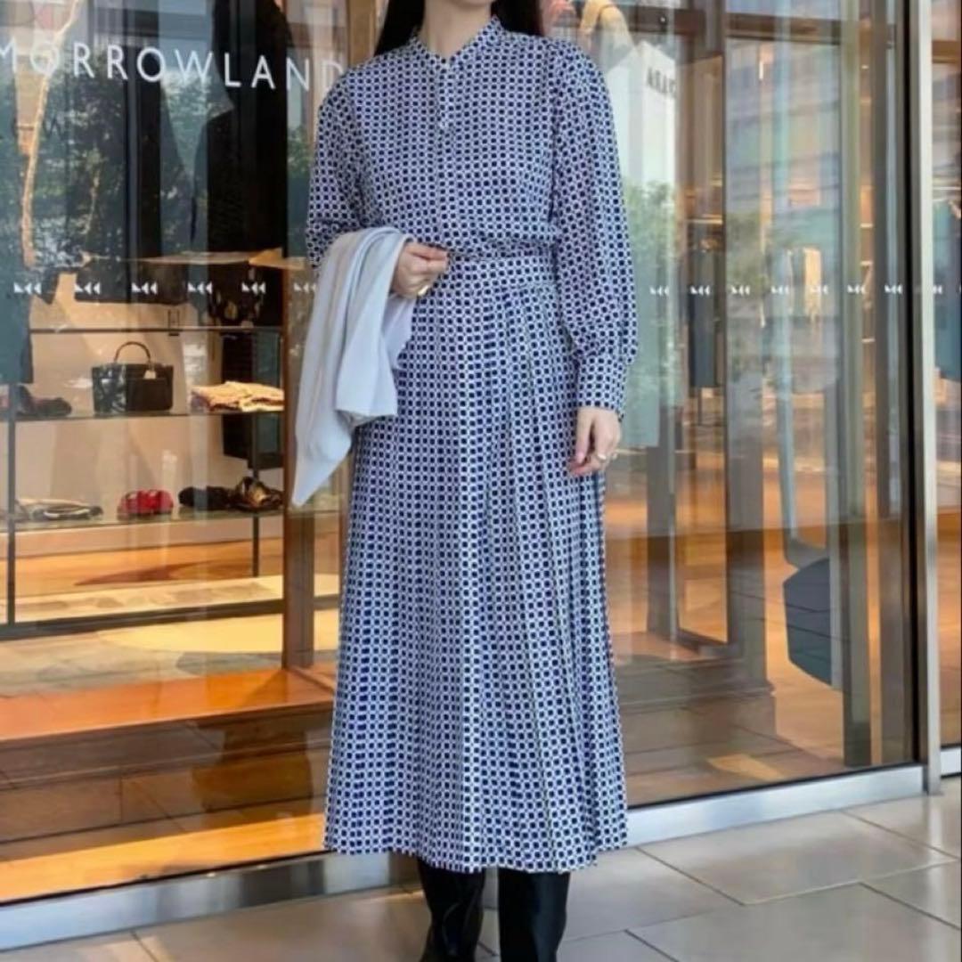 極美品 Ballsey 24年モデル カラーグリッドプリント プリーツワンピース