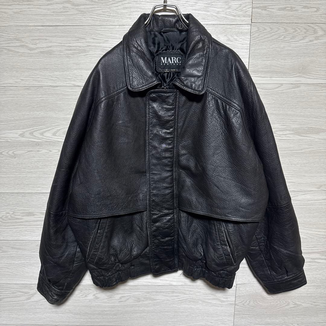 90s MARC A-2 短丈 レザージャケット 本革 キルティング 中綿 黒