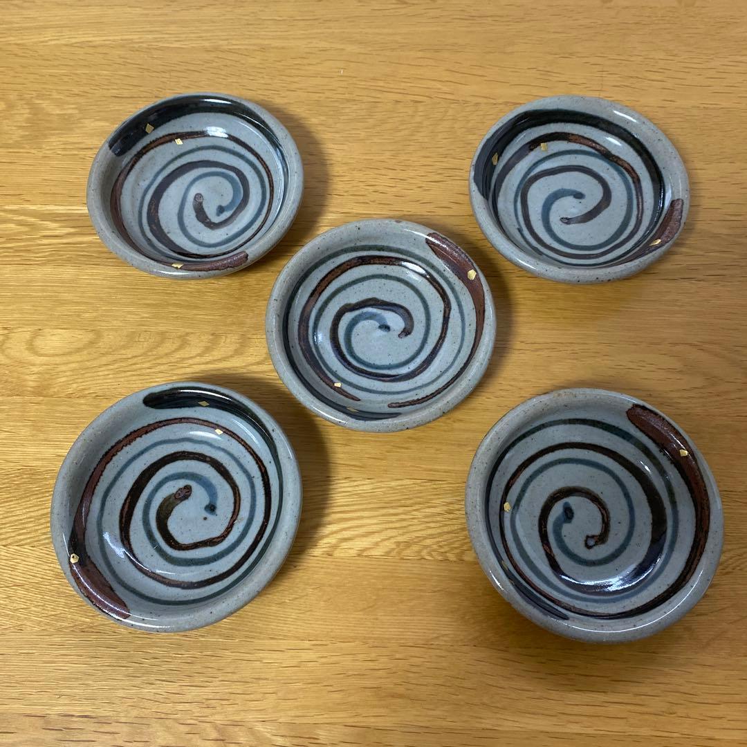 【未使用品】九谷焼　小皿　5枚セット　渦巻き模様　九谷吉右衛門