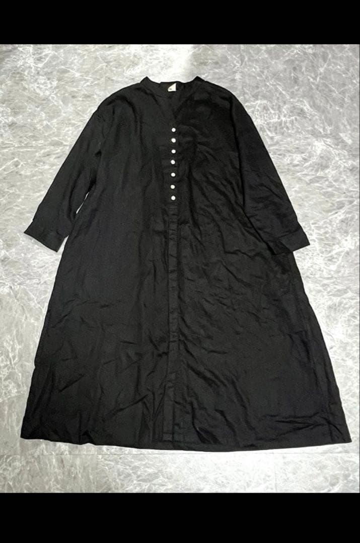美品08Mabゼロハチマブ リネン100% ボタン バックタックワンピース