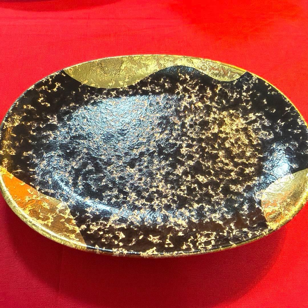 金彩　陶悦窯　悦山黒吹金地紋　蓋付き茶碗蒸し　金彩豪華No.5-32