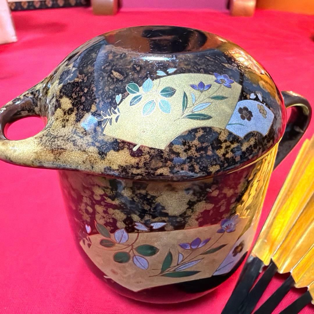 金彩　陶悦窯　悦山黒吹金地紋　蓋付き茶碗蒸し　金彩豪華No.5-32