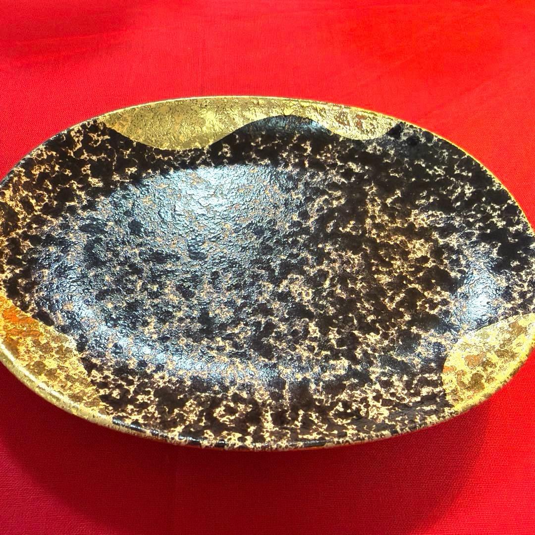 金彩　陶悦窯　悦山黒吹金地紋　蓋付き茶碗蒸し　金彩豪華No.5-32