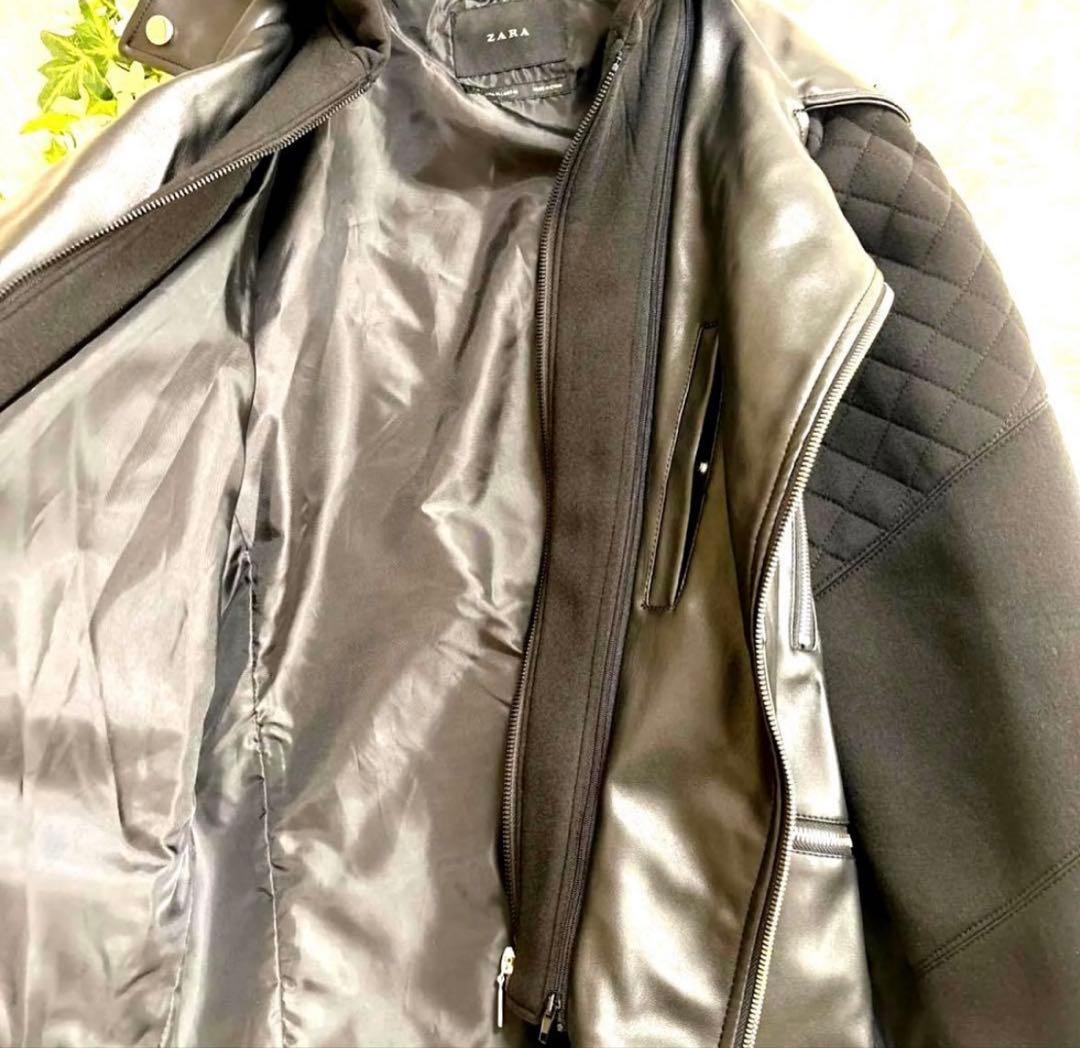 【美品】ZARA ダブルライダース パーカー付ブルゾン XL