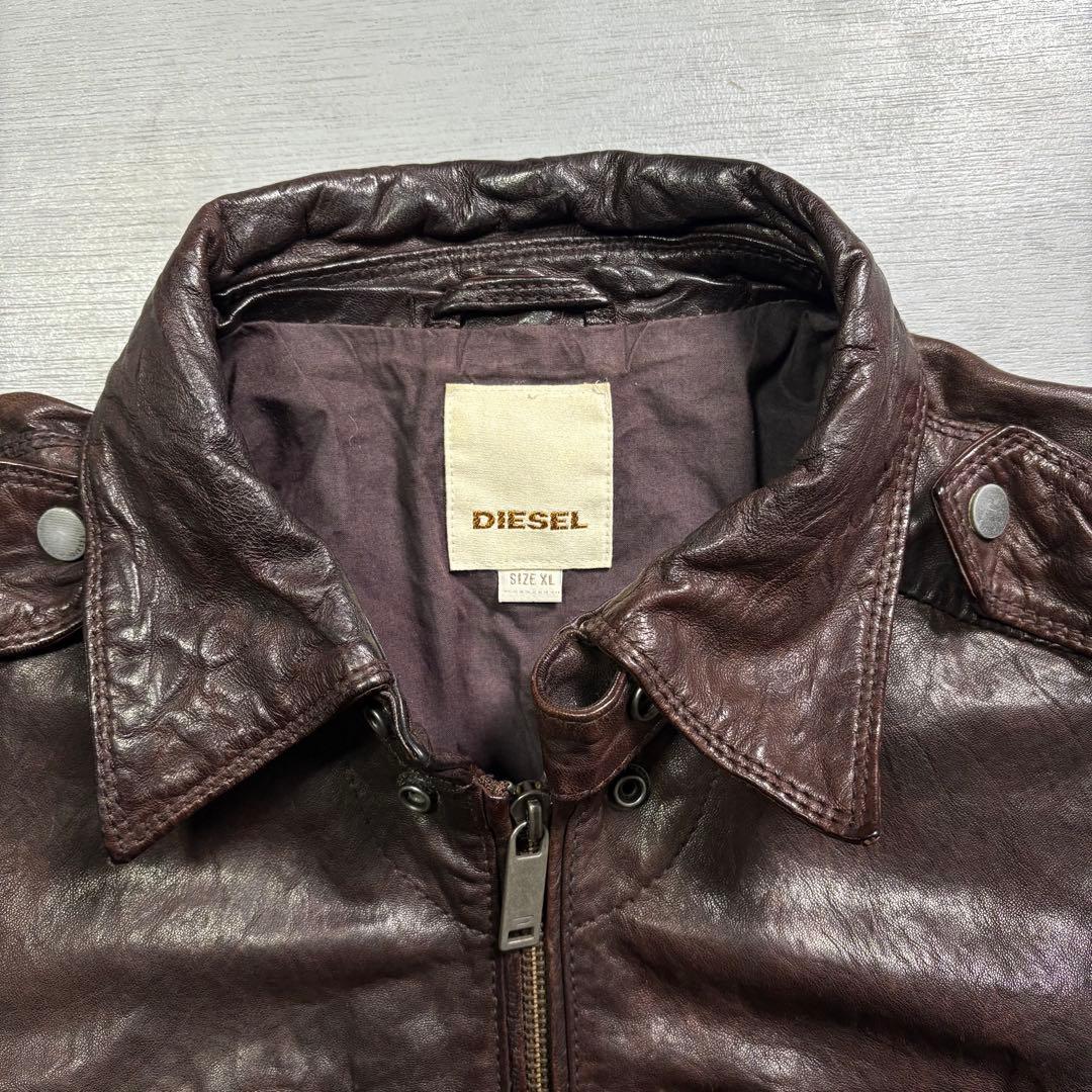 DIESEL レザージャケット　羊革　ラムレザー　オールレザー　バイカー　XL