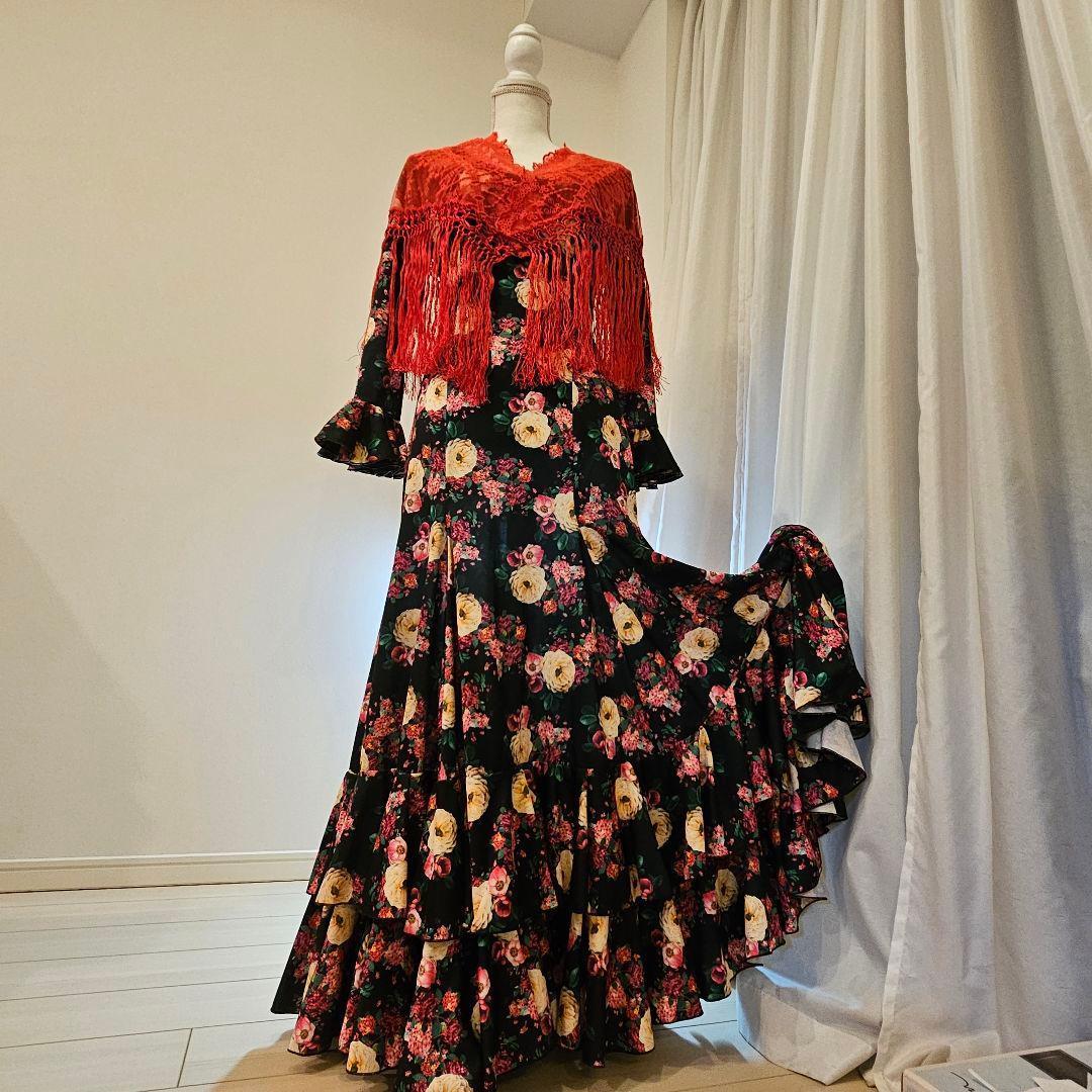 フラメンコ ドレス 花柄 ロング　Yolanda　Moda　Flamenca製