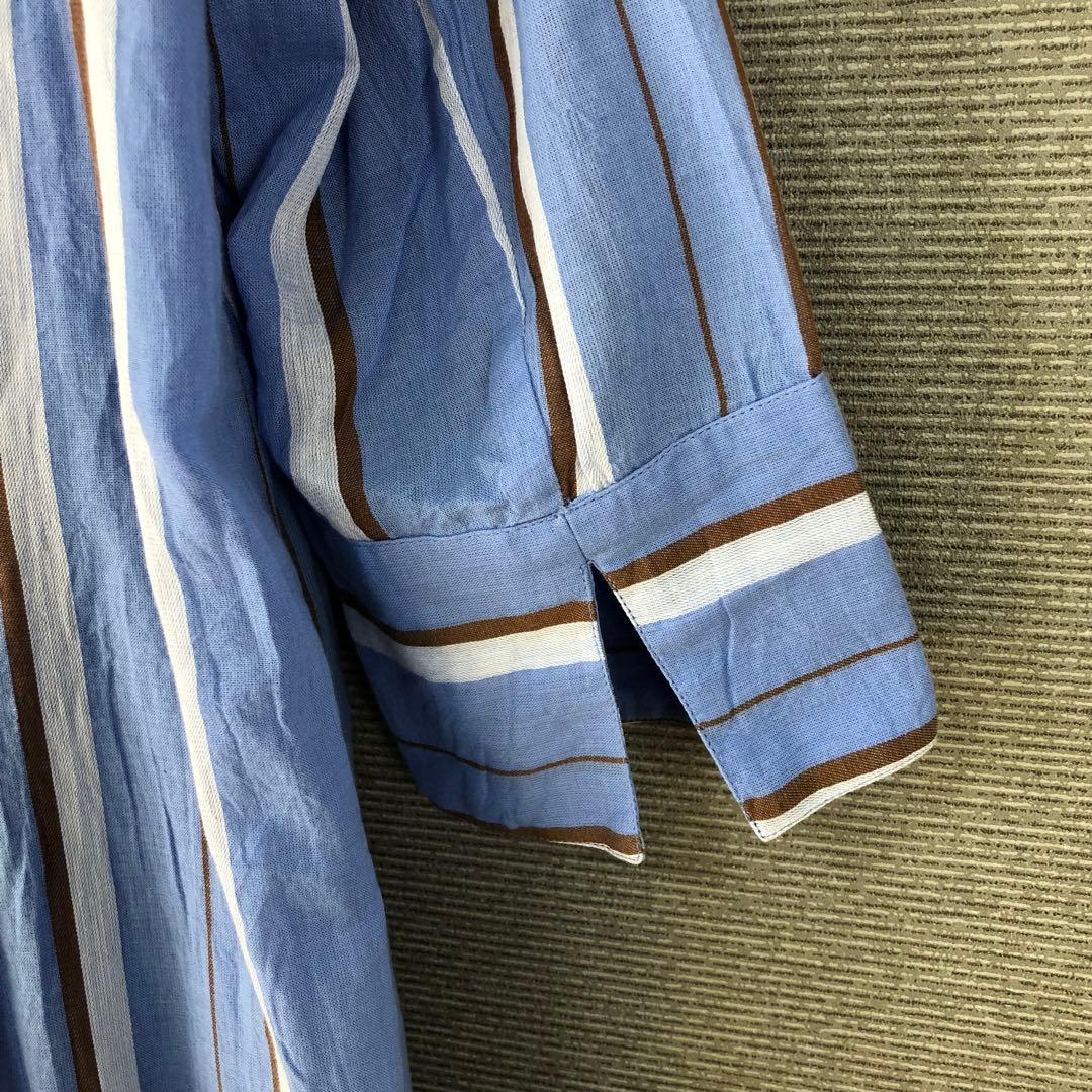 ヌキテパ COTTON STRIPE V NECK DRESS S ブルー