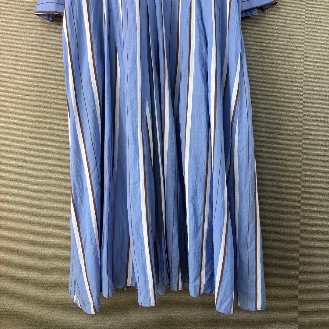 ヌキテパ COTTON STRIPE V NECK DRESS S ブルー