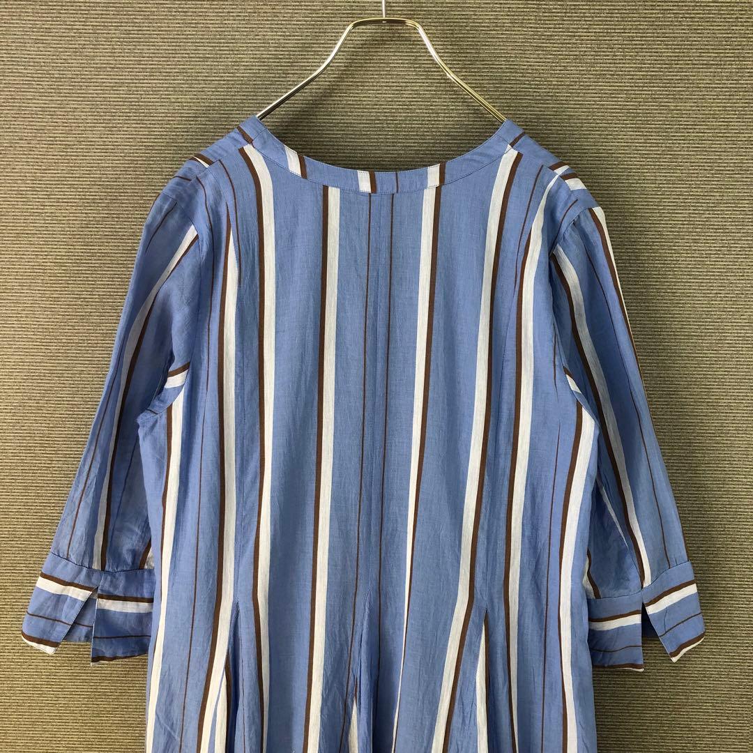 ヌキテパ COTTON STRIPE V NECK DRESS S ブルー