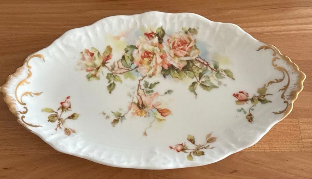 リモージュ　アンティーク　バラの花柄 陶磁器 楕円形プレート