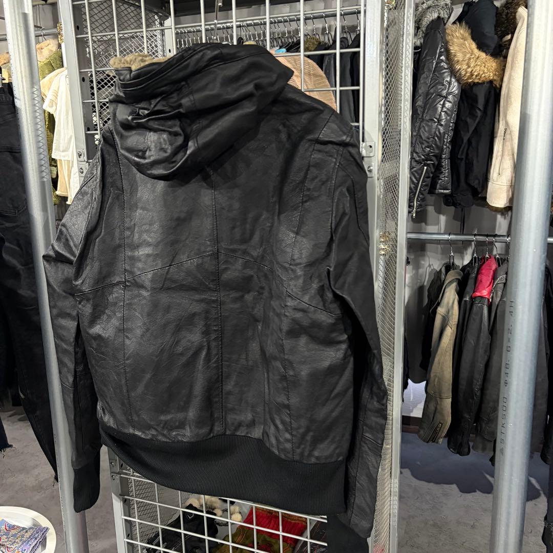 レザーパーカー　archive ボアデザイン　ジップアップパーカー　ダークコア