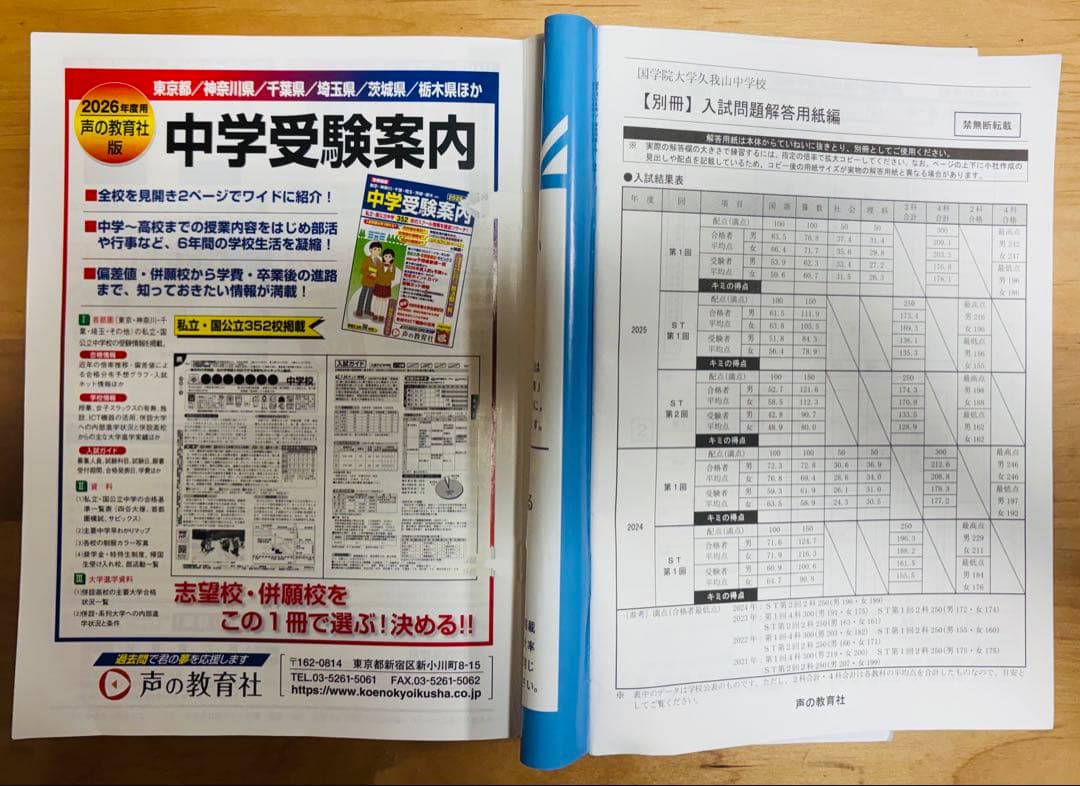 【国学院大学久我山中学校】過去問 2024年度&2026年度（一般・CC・ST）