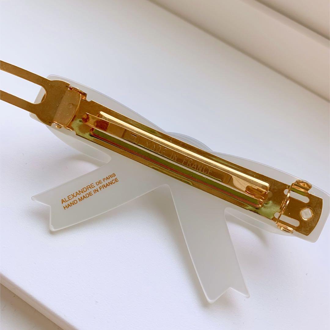 アレクサンドルドゥパリ 十和子リボン バレッタ 白 ホワイト
