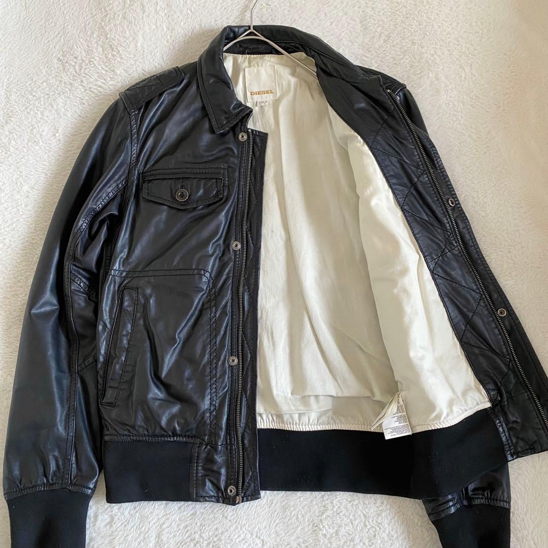 00s diesel レザージャケット　ミリタリー　ブラック　ラムレザー　M