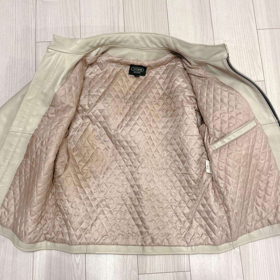 希少 HORN WORKS アイボリー シングルライダース 牛革 3L
