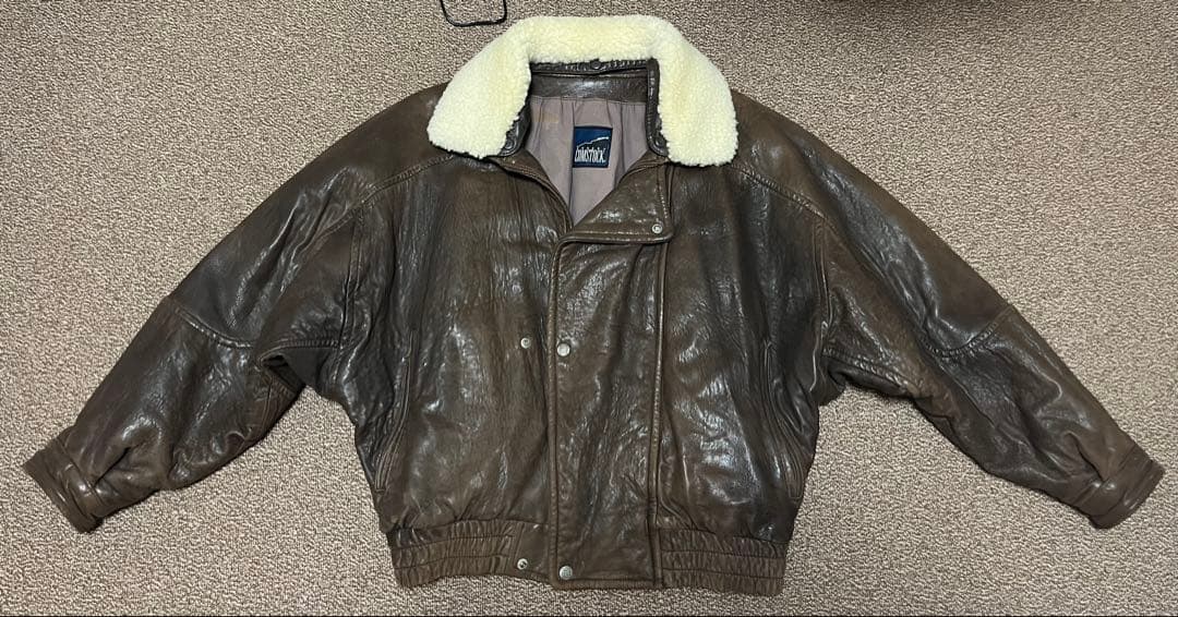 90s vintage 本革レザージャケット ボア襟付き