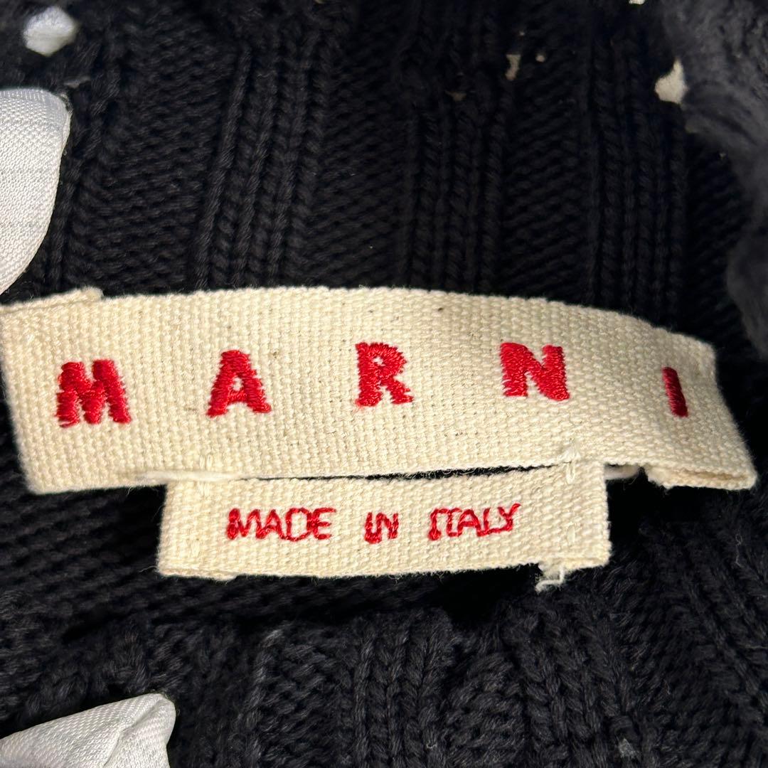 MARNI マルニ ブラックコットンクロップドベスト ダメージ加工 ニット ロゴ