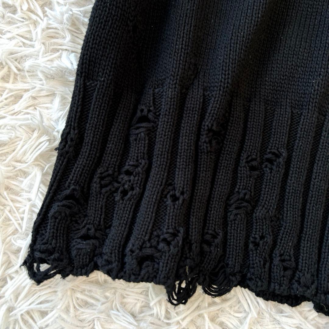 MARNI マルニ ブラックコットンクロップドベスト ダメージ加工 ニット ロゴ