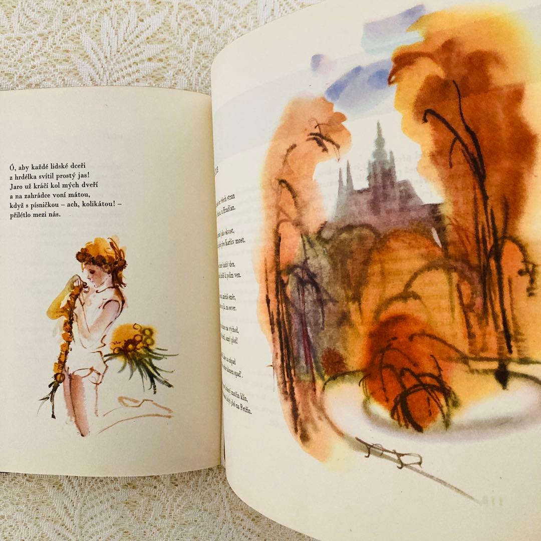 洋書　古書　チェコ語絵本　詩集　ミルコ・ハナークの幻想的で美しい挿絵♡