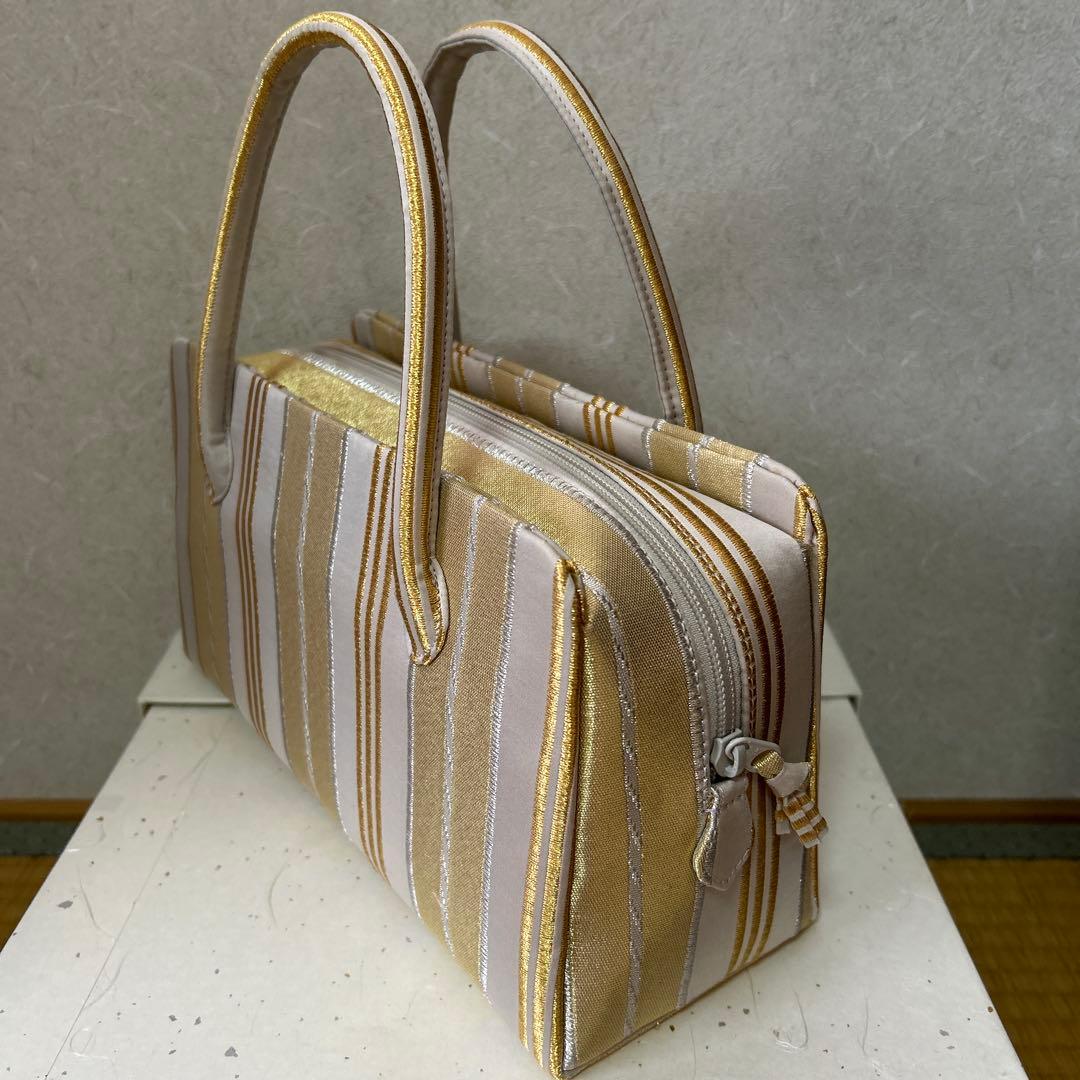 和装用バッグ 利休バック　ベージュと金のストライプ　新品未使用