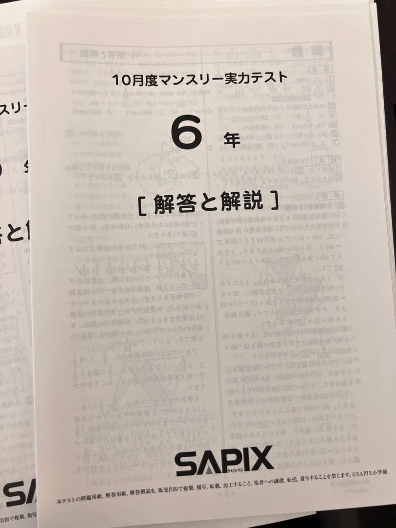 2024年SAPIX 6年生 テスト解答と解説集(全部12回分)