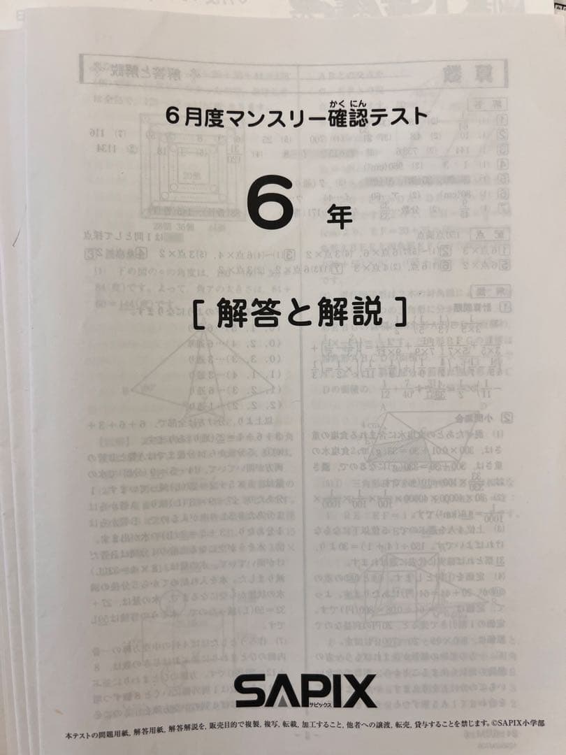 2024年SAPIX 6年生 テスト解答と解説集(全部12回分)