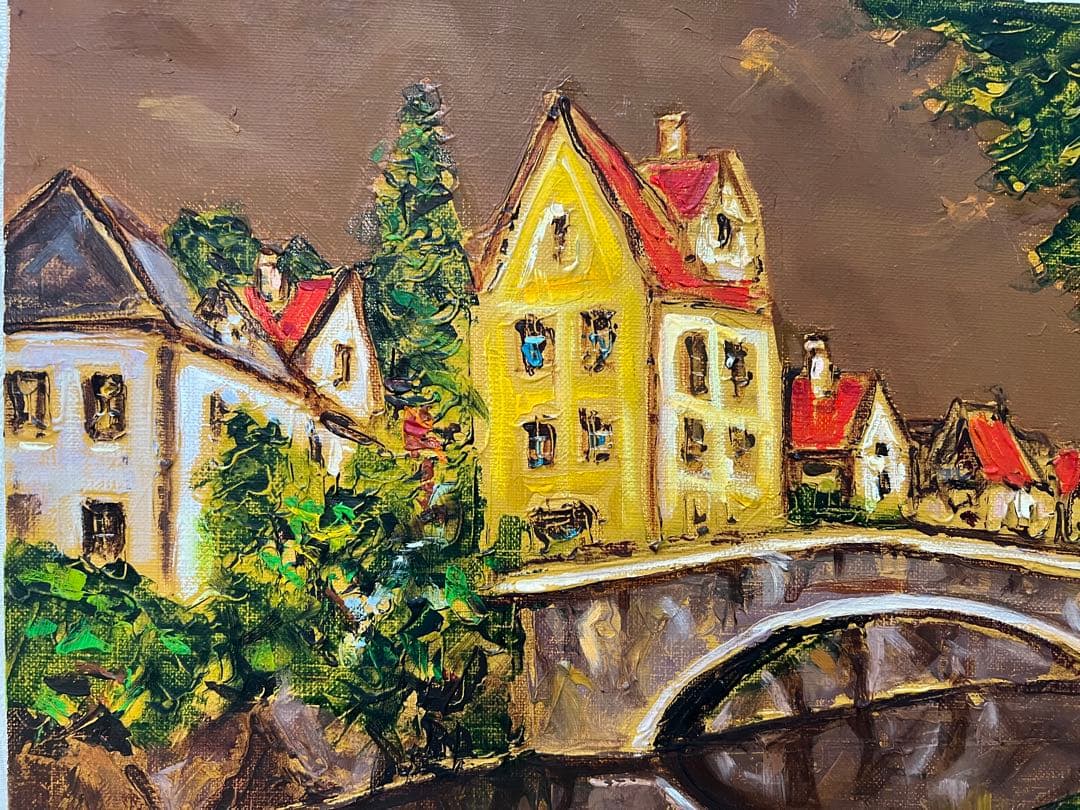 油絵　大正 ／市村 司［ブルージュ風景］F6 京都アートクラブ会員　額無し！