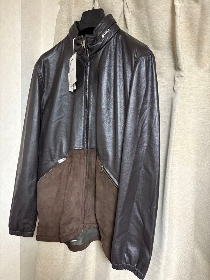 かず美品 SANNINO コンビレザージャケット 50 ブラウン