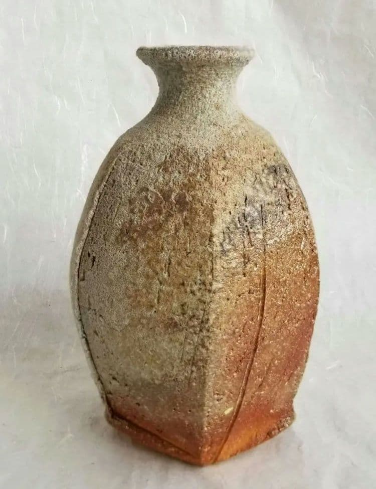 信楽自然釉面取花入 (未使用 新品同様)