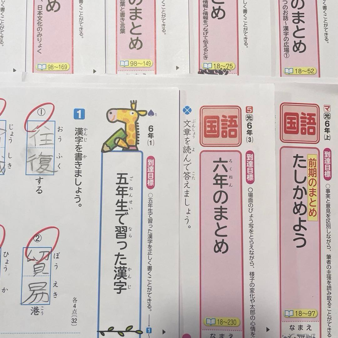 『最新版』カラーテスト6年生国語　抜け無し　答えQRコード付き