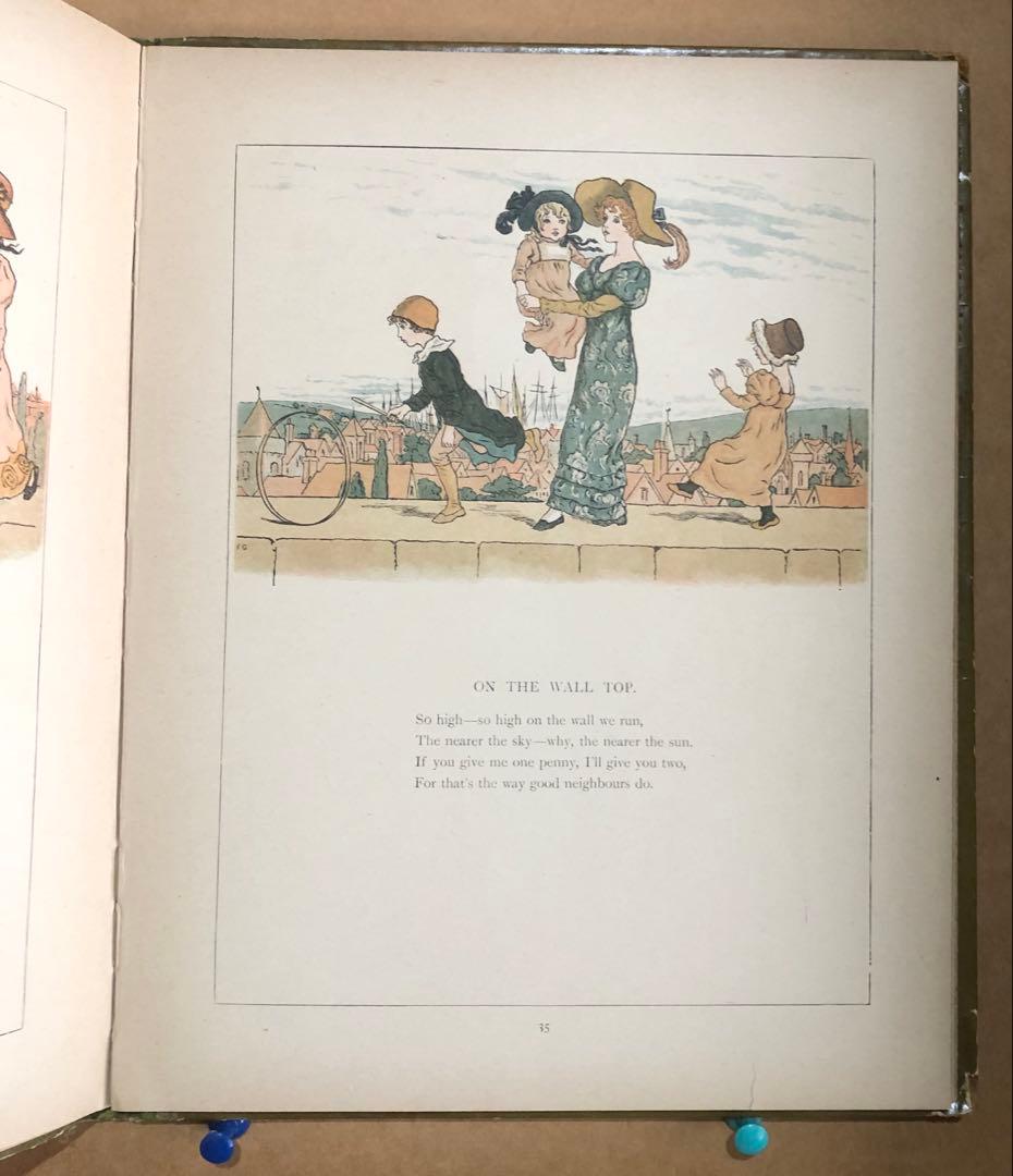 ケイト　グリナウエイの絵本　多色刷りの木版画でつくられた　綺麗な絵本の1ページ