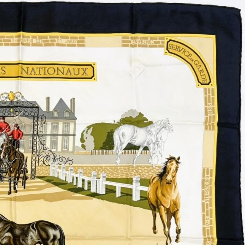 HERMES エルメス カレ90 国立種馬飼育場 スカーフ タグあり ブラック系
