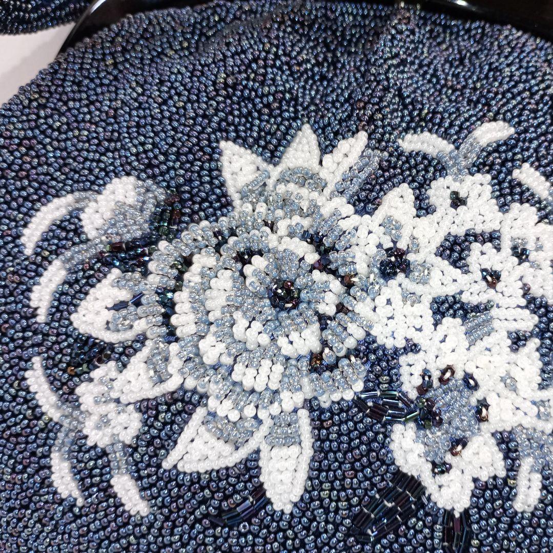 ヨウ様、専用。 刺繍総ビーズバッグ　ワンハンドル　がま口レトロ花柄　昭和レトロ