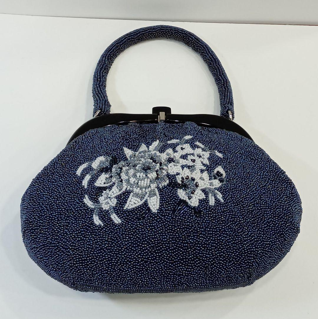 ヨウ様、専用。 刺繍総ビーズバッグ　ワンハンドル　がま口レトロ花柄　昭和レトロ