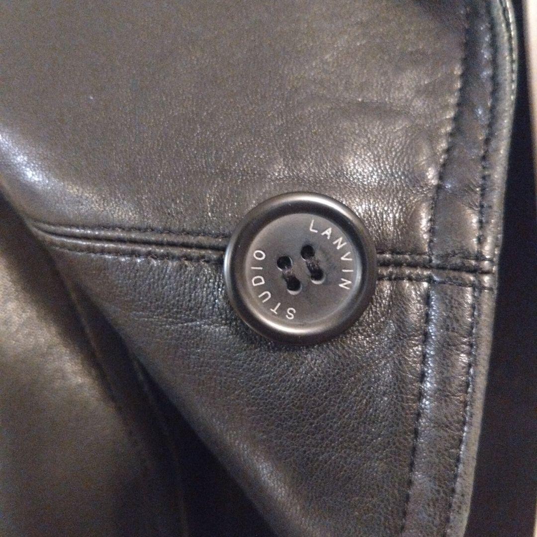 LANVIN Studio PARIS 羊革レザーコート黒 ロング丈 50-36