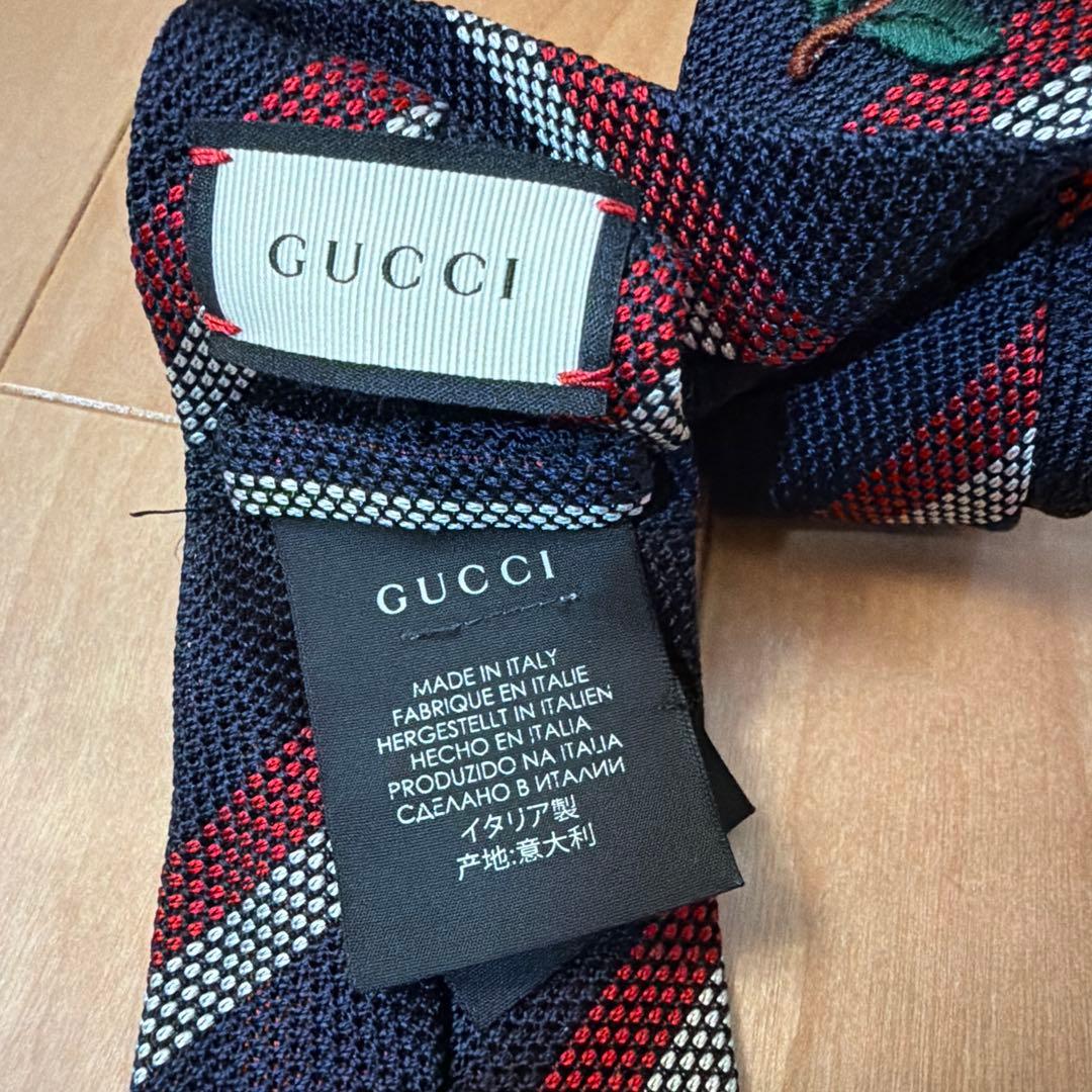 GUCCI ネクタイ 花刺繍 ネイビー