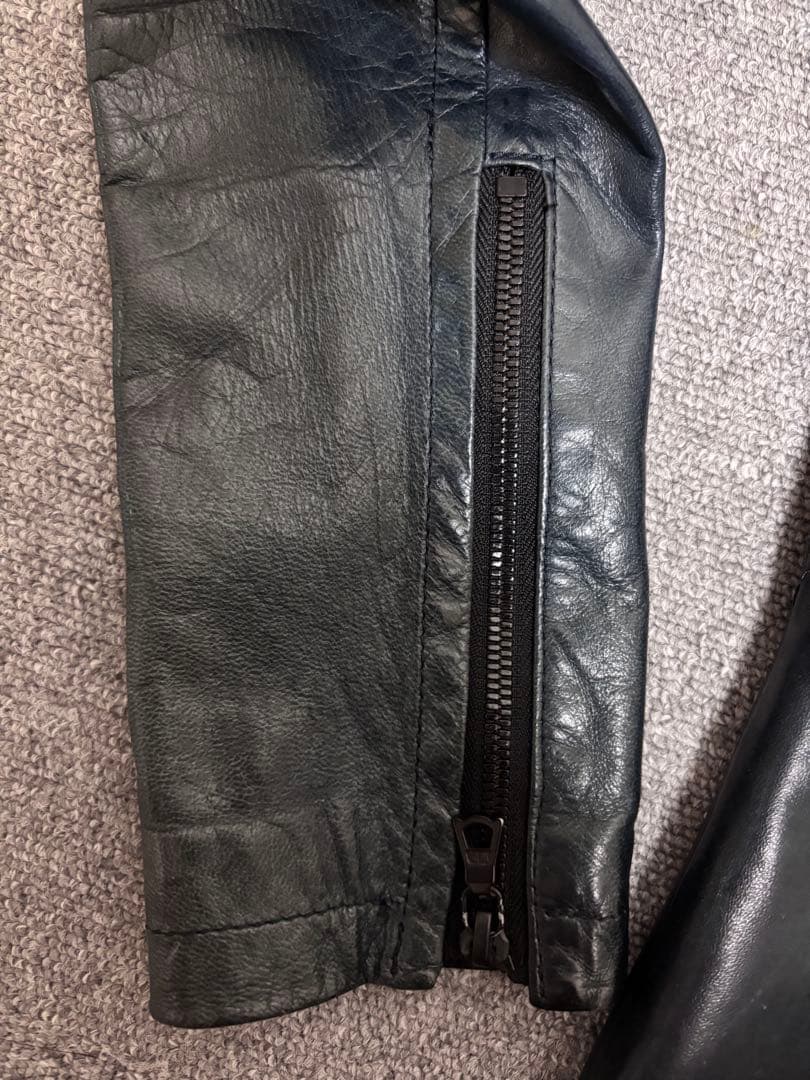 【美品】NO ID. 馬革 ホースレザーネイビー ダブルジップ レザージャケット