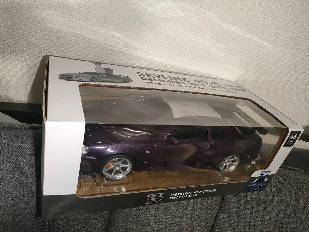 日産スカイライン　GT-R　R34　ウエットティッシュケース　パープル　ミニカー