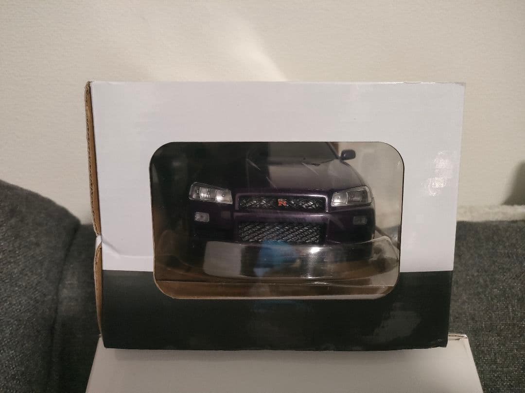 日産スカイライン　GT-R　R34　ウエットティッシュケース　パープル　ミニカー