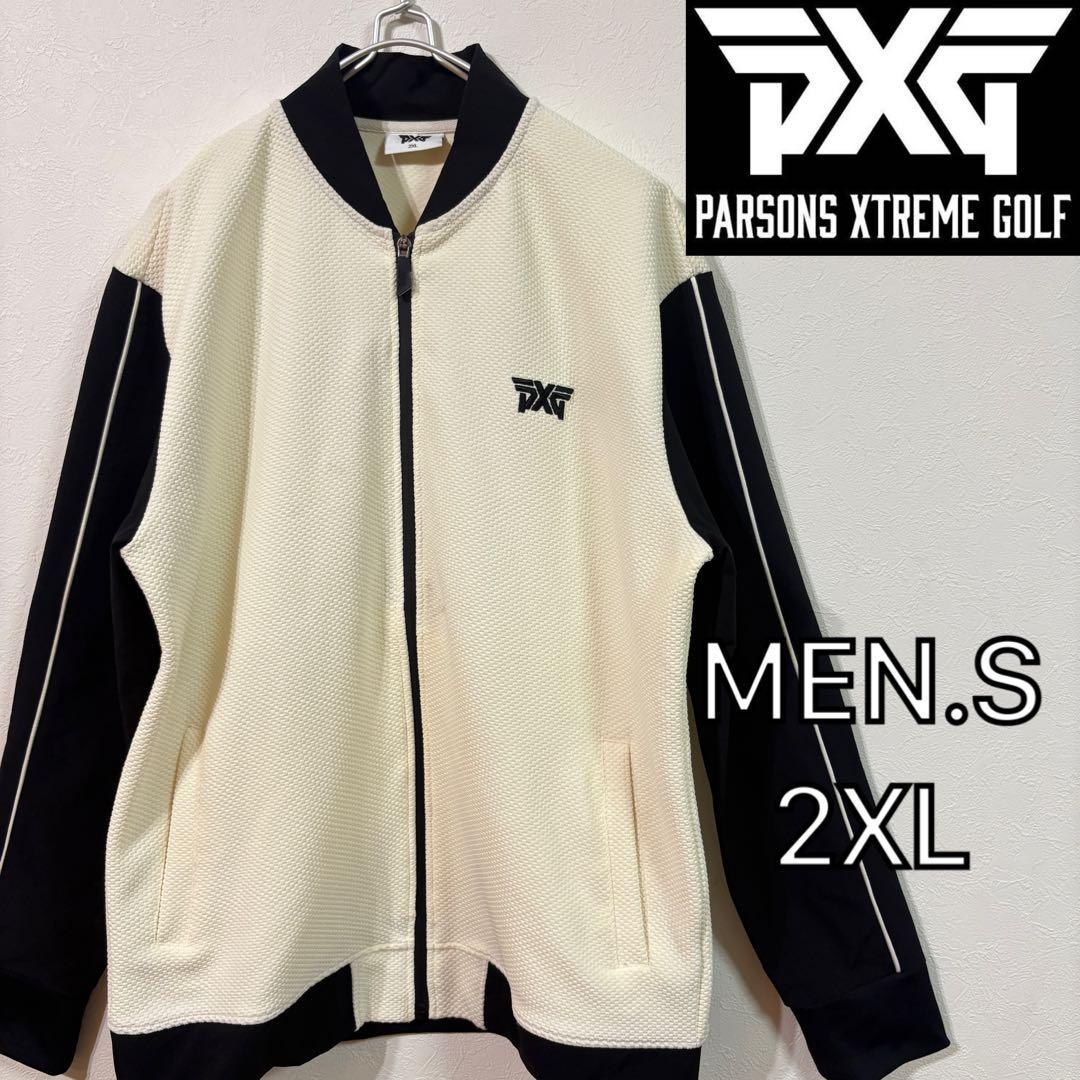 【PXG】韓国モデル　ニットジャケット　ゴルフウェア　メンズ２ＸＬ　アイボリー