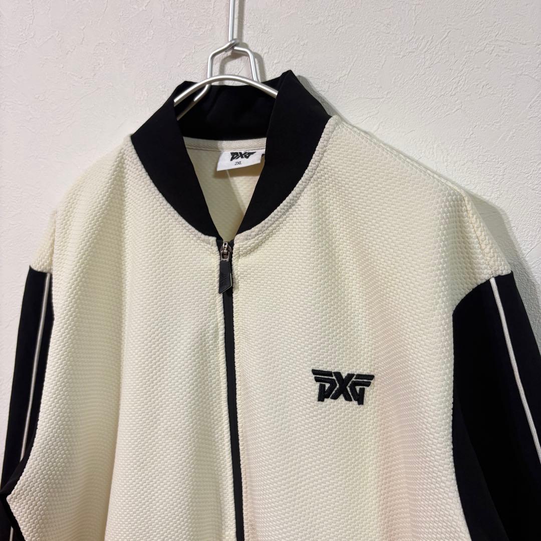 【PXG】韓国モデル　ニットジャケット　ゴルフウェア　メンズ２ＸＬ　アイボリー