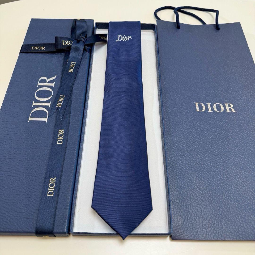 DIOR ネクタイ ネイビー ロゴ刺繍 メンズ ビジネス フォーマル
