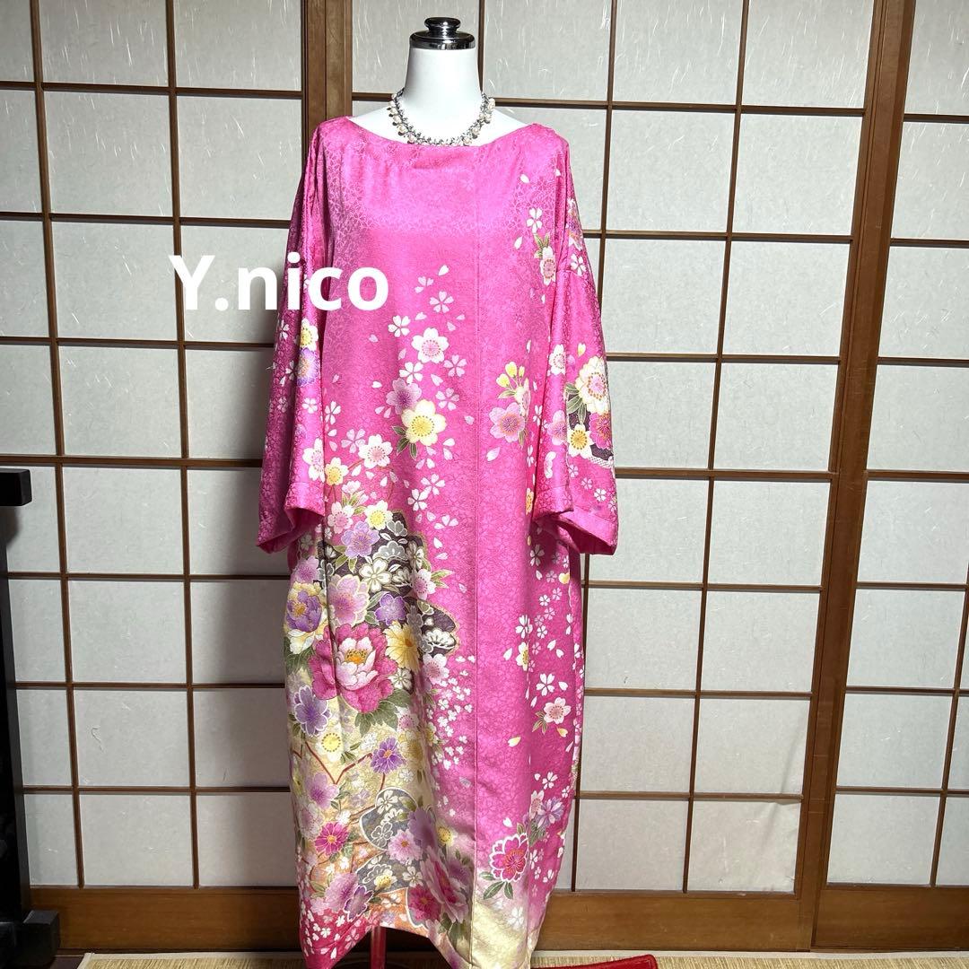 LL 大きめサイズ 正絹豪華振袖 シンプルゆったりワンピース
