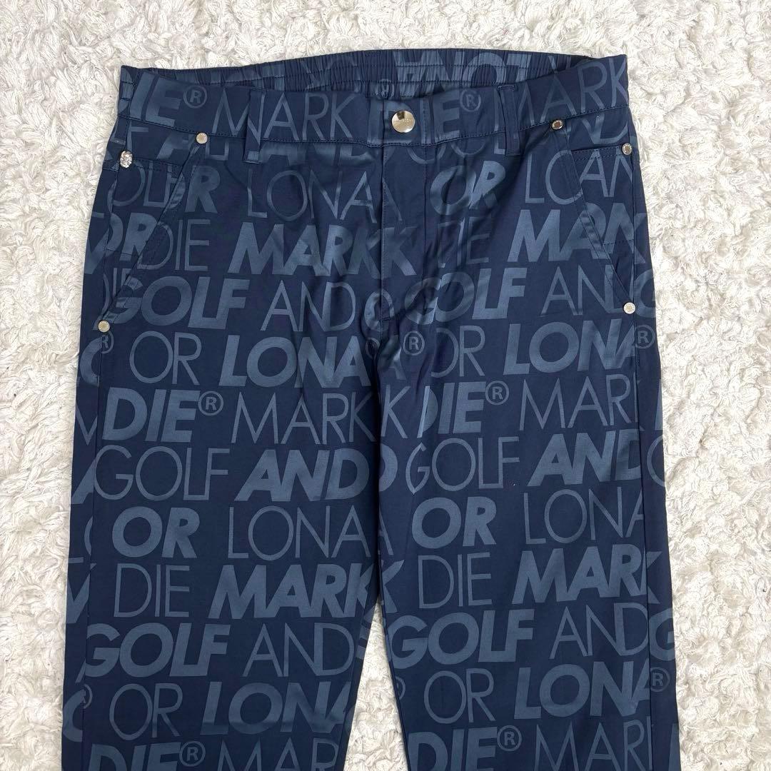 希少50(XL)✨マークアンドロナ ロングパンツ ネイビー 総ロゴプリント 総柄