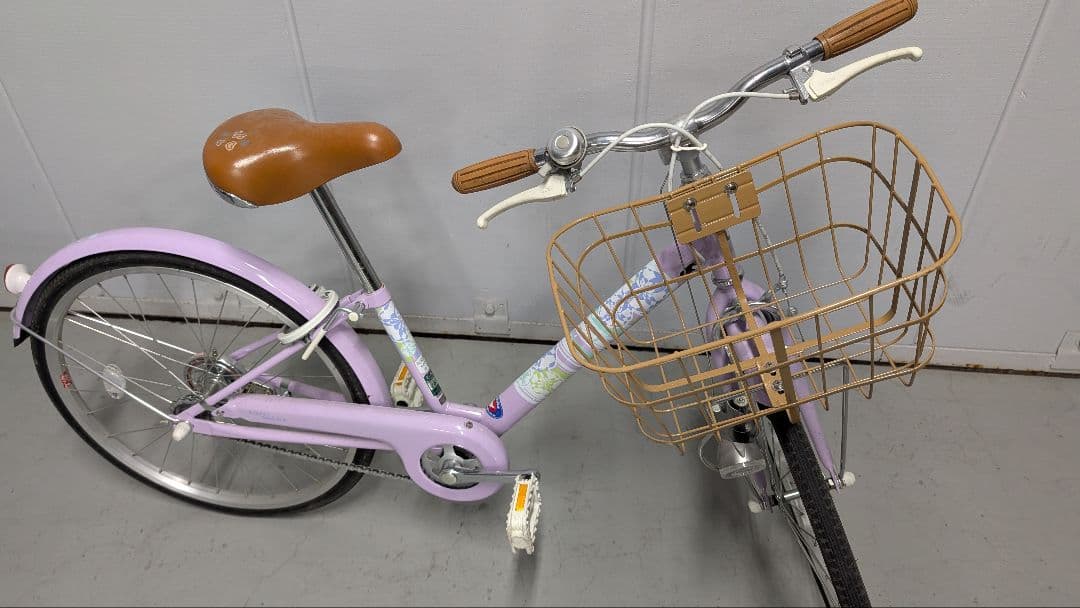 （仙台）子供用自転車 ラベンダー色 金属バスケット