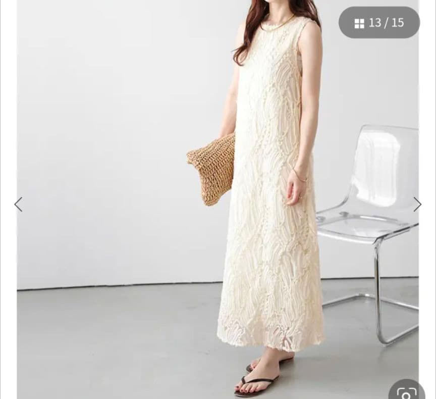 AMELY バテンレースワンピース 　アイボリー