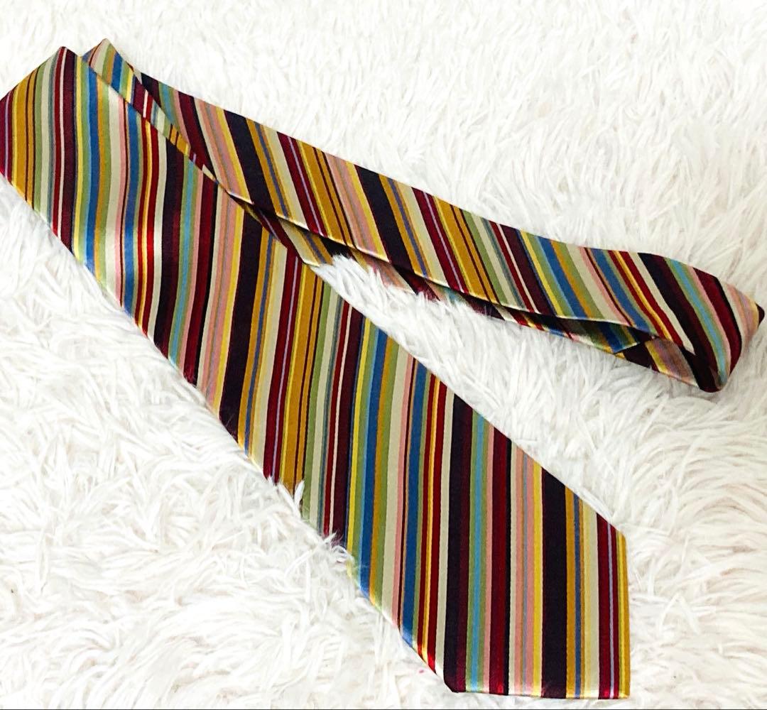 極美品 Paul Smith ポールスミス ネクタイ マルチカラーストライプ