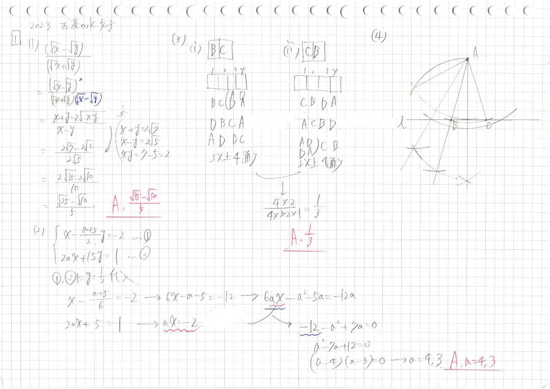 今だけ3割引 塾講師オリジナル数学解説 お茶女 高校入試 過去問 2017-24